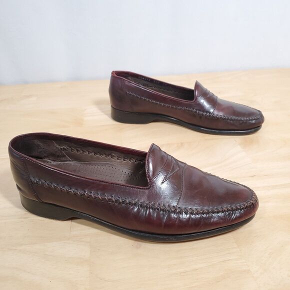 Bragano Cherry Brown Penny Loafers Mens Sz 8.5 Italy Cross Stitch Moc Dress Shoe main image 7